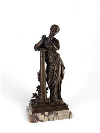ETIENNE HENRY DUMAIGE (1830 - 1888) Scultura francese in bronzo  XIX secolo Altezza x larghezza x profondità: 52 x 23 x 18 cm.
