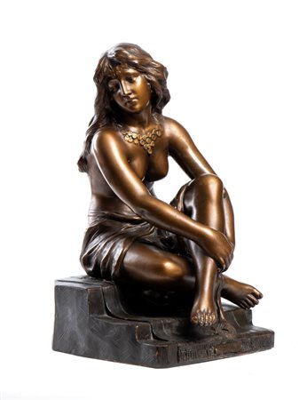 ÉDOUARD FORTINY (1862 - ?) 
La Schiava, scultura francese in terracotta XX secolo
 Altezza x larghezza x profondità: 46 x 26 x 28 cm.