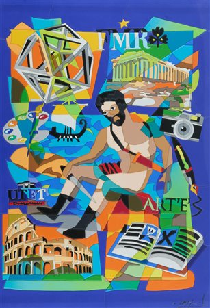 Ugo Nespolo (Mosso Santa Maria (Bi), 1941) Senza titolo Acrilici su legno...