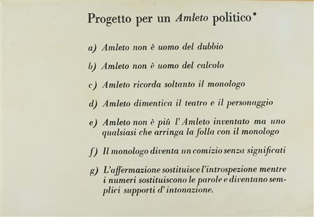Vincenzo Agnetti (Milano, 1926 - 1981) Progetto per un Amleto Politico -...