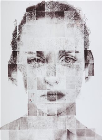 Michel Cogo Ritratto studio n° 23 2024 Disegno digitale su cartone applicato...