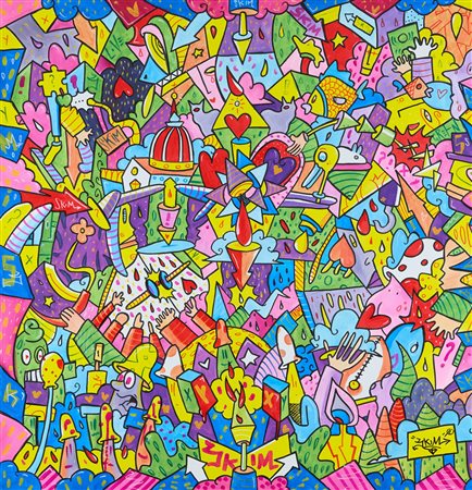 Skim (Firenze, 1985) The power of... Acrilici su tela cm. 100x100x3,5 Firmato...