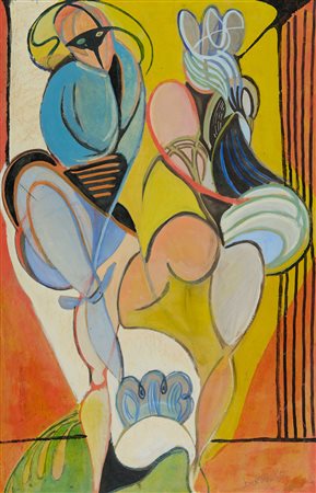 Gianni Bertini (Pisa, 1922 - Caen, 2010) Senza titolo 1945 Olio carta...