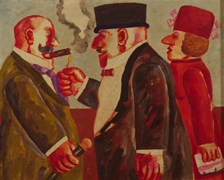 Franz Borghese (Roma, 1941 - Roma, 2005) Coniugi con personaggio Olio su tela...