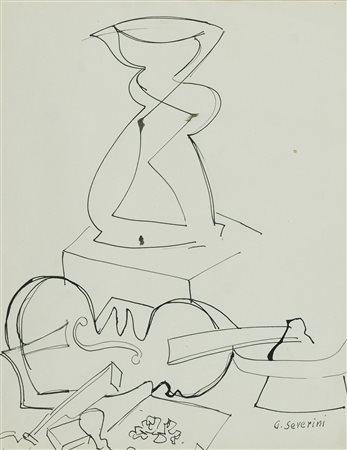 Gino Severini (Cortona (Ar), 1883 - Parigi, 1966) Natura morta con violini...