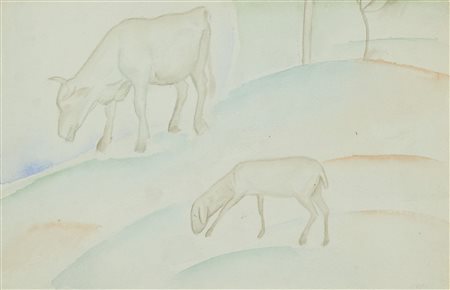 Ubaldo Oppi (Bologna, 1889 - Vicenza, 1946) Paesaggio con mucca e pecore 1922...