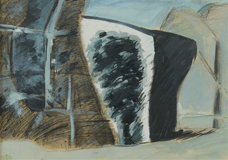 Mario Sironi (Sassari, 1885 - Milano, 1961) Composizione con rocce, albero e...