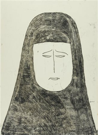 Venturino Venturi (Loro Ciuffenna (Ar), 1918 - 2002) Figura Olio su carta cm....