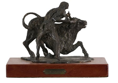 Aligi Sassu (Milano, 1912 - Pollenca (E), 2000) Ercole e il toro Multiplo in...