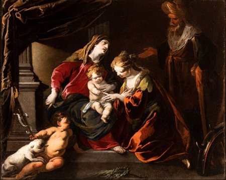 Artista lombardo, XVII secolo Matrimonio mistico Santa Caterina Olio su tela...