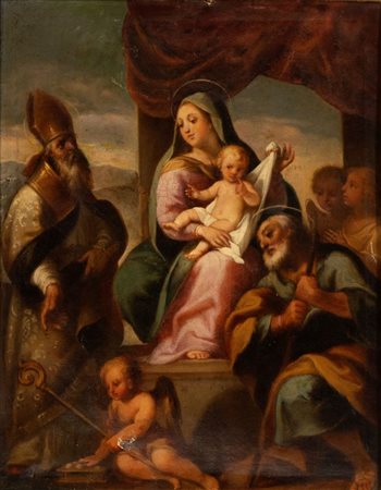 Federico Barocci (seguace di) (Urbino, 1535 - 1612) Madonna con Bambino, San...
