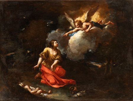 Artista attivo a Roma, metà XVII secolo Agar e Ismaele nel deserto Olio su...