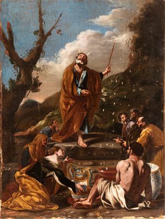 Artista attivo a Roma, XVII secolo Mosè e la discesa della manna dal cielo...