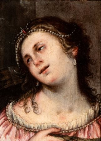 Artista veneto, XVII secolo Santa Caterina d'Alessandria Olio su tavola cm....