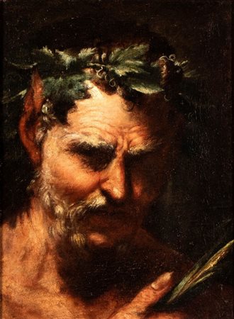 Artista attivo a Roma, metà XVII secolo Testa di satiro Olio su tela cm....