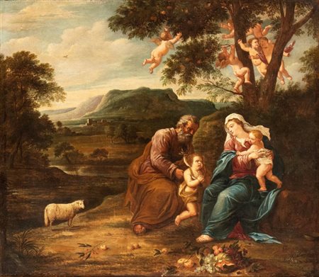 Francesco Albani (cerchia di) (Bologna, 1578 - 1660) Paesaggio con Sacra...