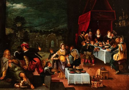 il Giovane (ambito di) (Anversa, 1581 - 1642) Lazzaro e il ricco Epulone Olio...