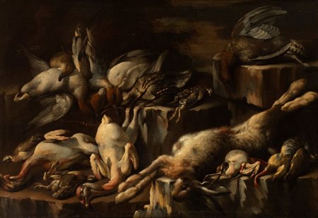 Felice Boselli (Piacenza, 1650 - 1732) Natura morta con leprotto e...