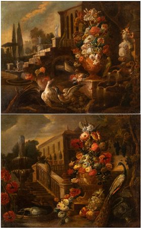 Nicola Casissa (attribuito a) (Napoli, 1680 - 1731) a) Vaso di fiori nel...
