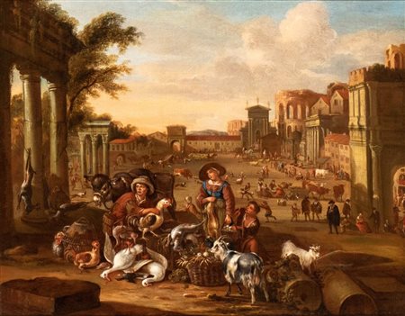 Michiel Carree (L'Aia, 1657 - Alkmarr, 1727) Veduta di Campo Vaccino con...