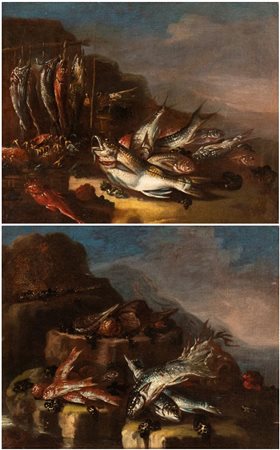 Elena Recco (attribuito a) (Napoli, 1654 - Madrid, 1715) a) Natura morta con...