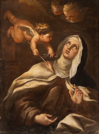 Luca Giordano (bottega di) (Napoli, 1634 - 1705) Santa Teresa in estasi Olio...