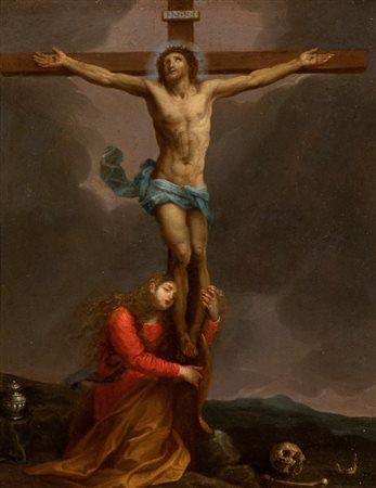 Guido Reni (cerchia di) (Bologna , 1575 - 1642) Crocifissione con Maria...