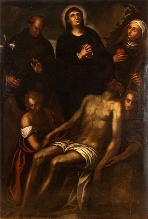 Artista veneto, XVII secolo Compianto sul Cristo morto con San Antonio da...