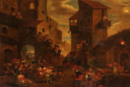 Faustino Bocchi (attribuito a) (Brescia, 1659 - 1741) Festino di nani in un...