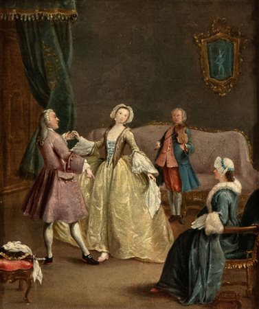 Pietro Longhi (ambito di) (Venezia, 1701 - 1785) Lezione di danza Olio su...