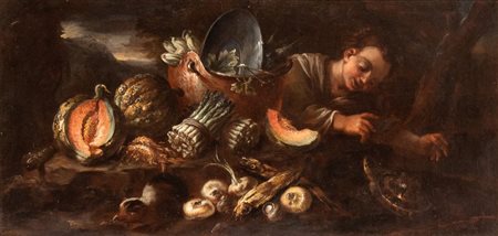 Felice Boselli (Piacenza, 1650 - 1732) Natura morta di ortaggi e frutti con...