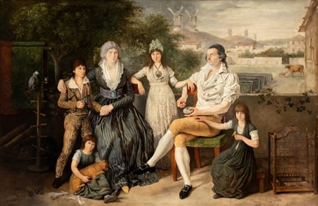 Artista olandese, fine XVIII - inizio XIX secolo Ritratto di famiglia in un...
