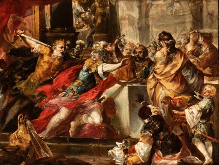 Artista veneto, XVIII secolo Salomone e Joab nel Tempio Olio su tela cm....