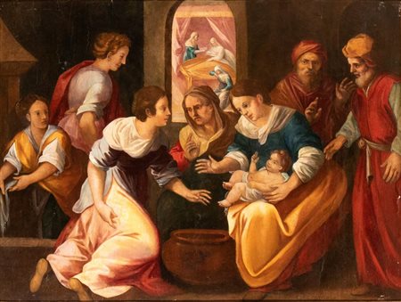 Artista centro-italiano, XVI secolo Nascita della Vergine Olio su tavola cm....