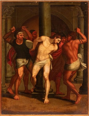 Artista attivo a Roma, XVII secolo Cristo alla colonna Olio su tela cm....