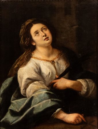 Artista emiliano, XVII secolo Santa Martire in estasi Olio su tela cm. 97x73....