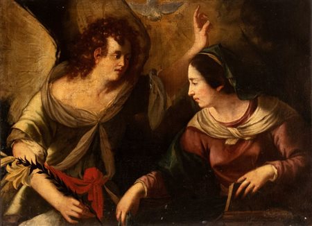 Artista centro-italiano, XVII secolo Annunciazione Olio su tela cm. 90x123....