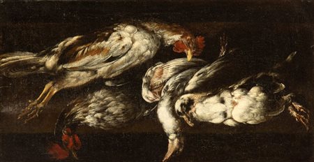 Artista fiammingo, XVII secolo Natura morta di cacciagione Olio su tela cm....