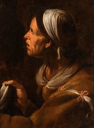 Artista genovese, prima metà XVII secolo Busto di anziana fantesca Olio su...