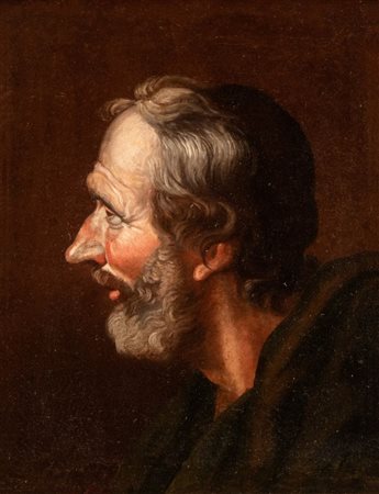 Artista attivo a Roma, XVII secolo Testa virile di profilo Olio su tela cm....
