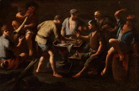 Artista attivo a Napoli, seconda metà XVII secolo Interno di osteria Olio su...