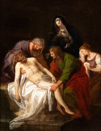 Artista napoletano, XVIII secolo Deposizione Olio su tela cm. 39x31. Con cornice