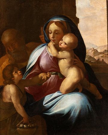 Ventura Salimbeni (Siena, 1568 - 1613) Sacra Famiglia con San Giovannino Olio...