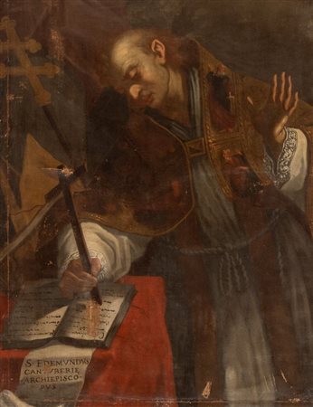Artista bolognese, XVIII secolo Sant'Edmondo di Canterbury Olio su tela cm....
