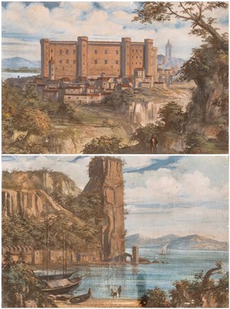 Artista attivo a Roma, XVIII secolo a) Veduta del castello di Bracciano; b)...