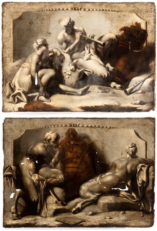 Artista veneto, XVIII secolo a) Satiro e ninfa; b) Satiro e satiressa. Coppia...