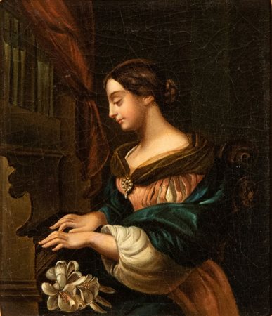Carlo Dolci (ambito di) (Firenze, 1616 - 1686) Santa Cecilia all'organo Olio...