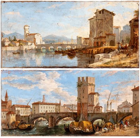Artista italiano, XIX secolo a) Veduta di Pisa venendo da Livorno; b) Veduta...