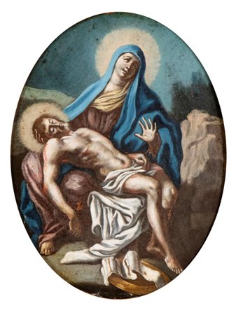 Artista napoletano, XVIII secolo Pietà Olio su tela cm. 24x18,5. Con cornice