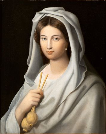 Artista neoclassico, XIX secolo Ritratto di donna velata con papaveri da...
